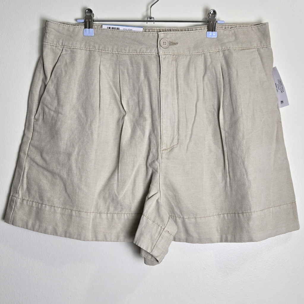 Joie Cotton Linen Blend Minimalist Neutral Beige Pleated Short L
